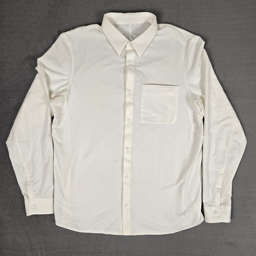 Lululemon Commission Shirt Mens Large‎ White Long Sleeve Button Up Stretch Work